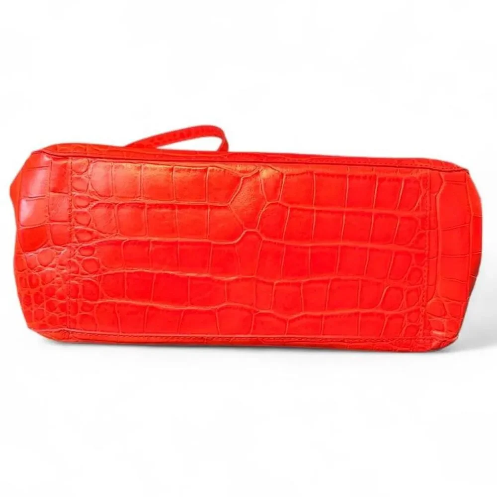 Furla Orange Croc Embossed Leather Satchel Top Handle Crossbody Bag Italy